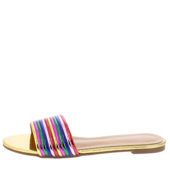 🌈Colorful Gold Rainbow Pride Slide Flats ~ no box - Picture 3 of 7